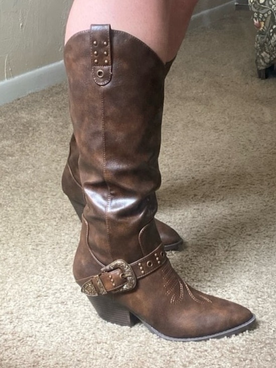 T.J.Maxx Shoes - T.J.Maxx Brown Western-Style Knee Boots with Buckle